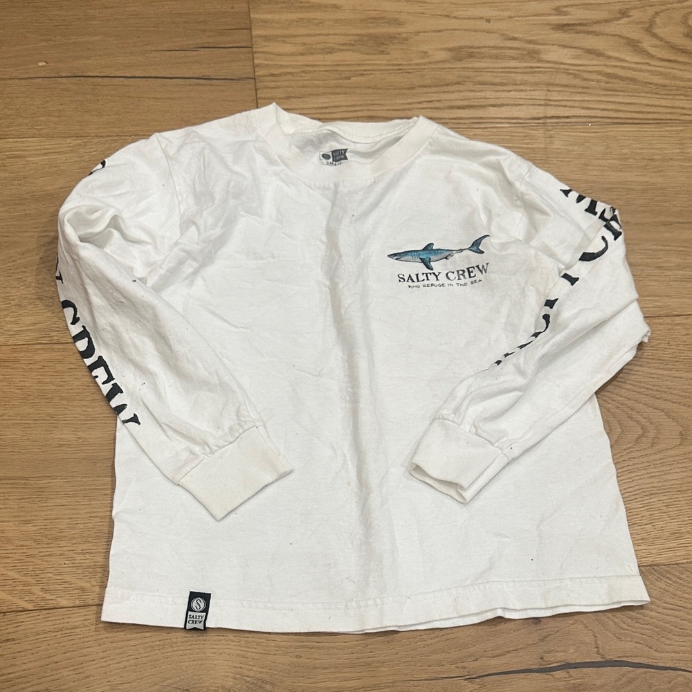 Salty Crew White Long Sleeve Tee with Shark Logo small